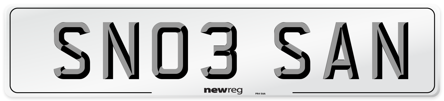 SN03 SAN Number Plate from New Reg